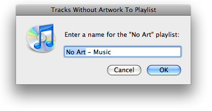 Tracks Without Artwork to Playlist screenshot