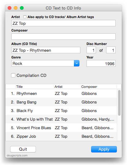 Doug S Applescripts Updated Cd Text To Cd Info V4 3 Doug S Applescripts