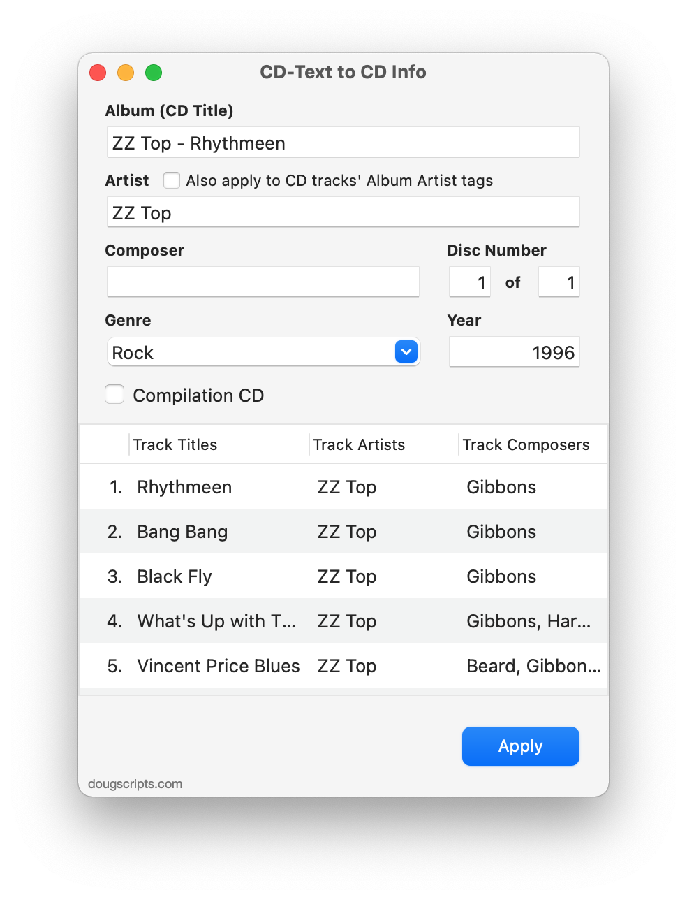 Doug S Applescripts Updated Cd Text To Cd Info V5 0 Doug S Applescripts