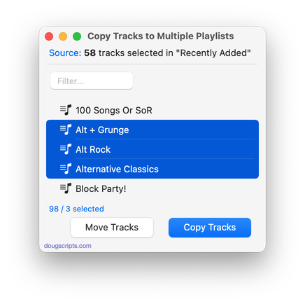 Copy Tracks to Multiple Playlists