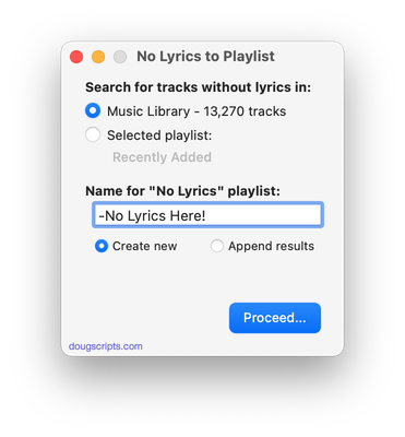 No Lyrics to Playlist in action