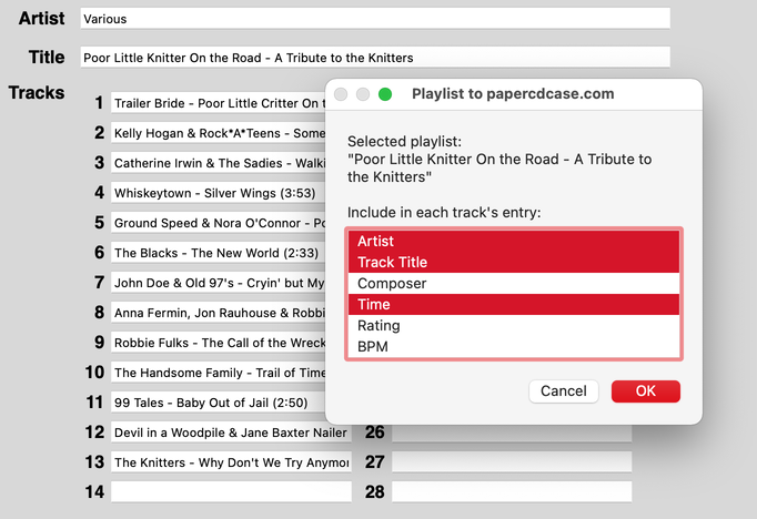 Playlist to papercdcase.com in action Playlist to papercdcase.com in action