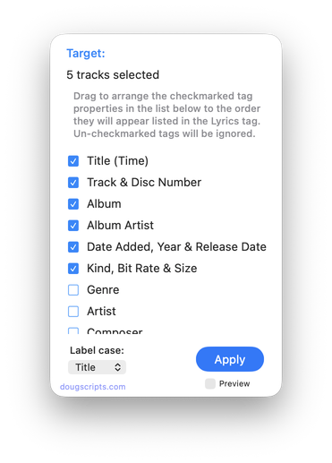 Selected Tags to Lyrics in action Selected Tags to Lyrics in action