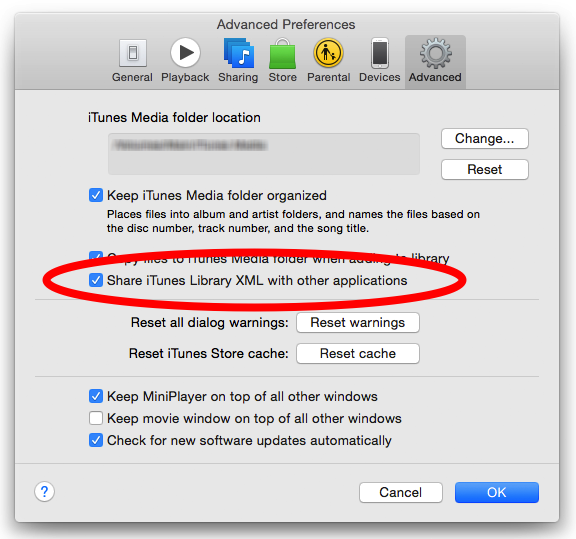 Share iTunes XML with other applications