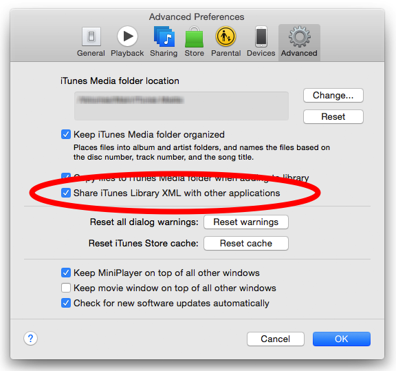 Share iTunes Library XML with other applications
